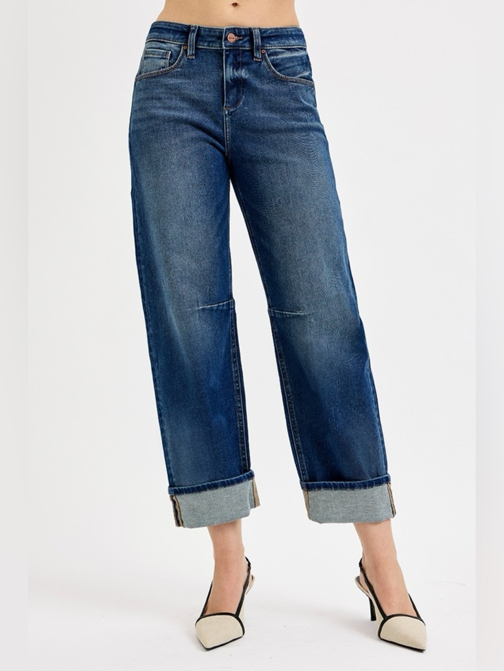 RISEN Slouchy Crop Barrel Boyfriend Cuffed Jeans